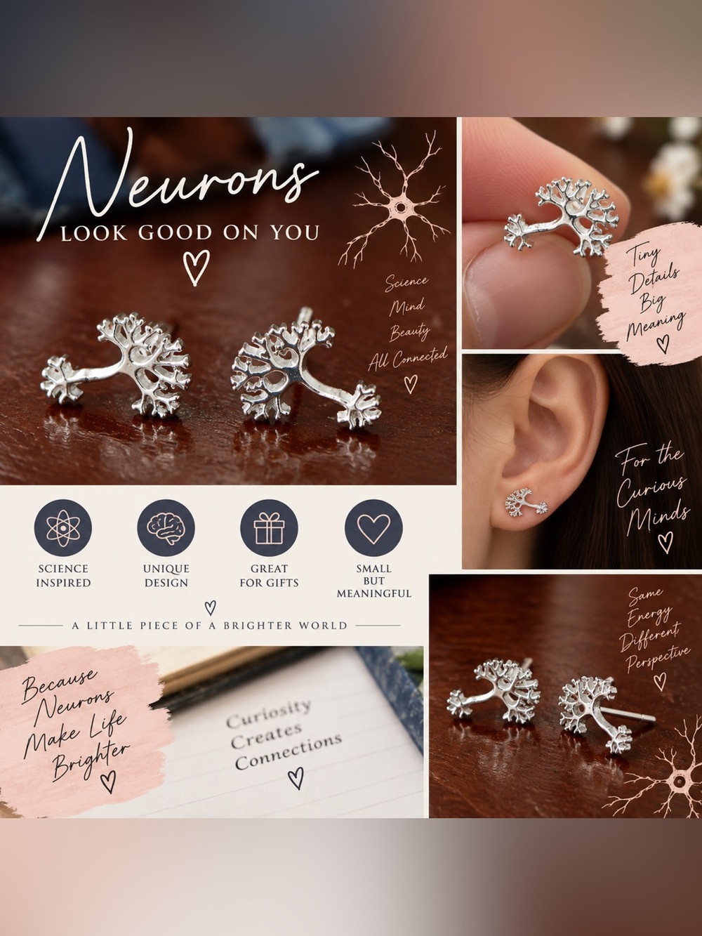Neurons Silver Tree Stud Earrings - Inspirational Women Jewelry